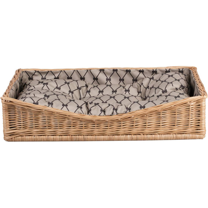 Корзина для собак та котів з плетеної лози, лежанка, 80x50 см, з подушкою (Бежевий)