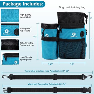 Сумка для корму для собак 2-в-1 з пляшкою води та диспенсером для пакетів, чорно-зелена/блакитна