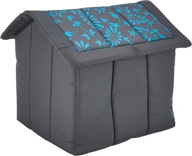 Будиночок для собак і котів HobbyDog XL 60x55x60 см, синій з квітами, знімний дах, для середніх порід, для дому