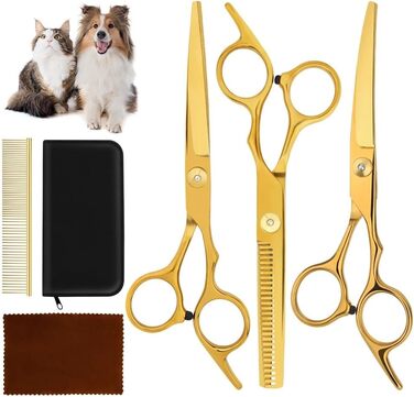 Набір професійних ножиць для собак 3 в 1 - фіолетовий. Ножиці для грумінгу собак, котів та інших тварин. Прямі, зубчасті та вигнуті ножиці в комплекті