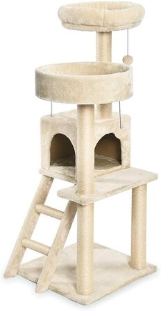 Amazon Basics великий котячий дряпак з двома платформами та будиночком, 48x127x48 см, бежевий