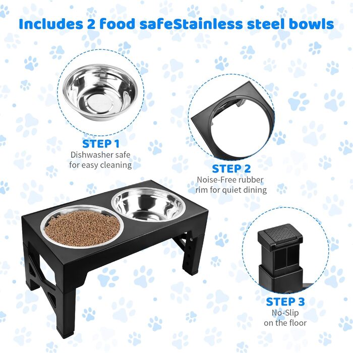 Підвищена годівниця для собак та котів, складна, регульована по висоті, для маленьких, середніх та великих порід