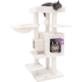 Когтеточка для котів Petrebels Cleopatra 134 см, преміум, XL лежанка, котяча будка, стовпи Ø9 см, бежевий/кремовий