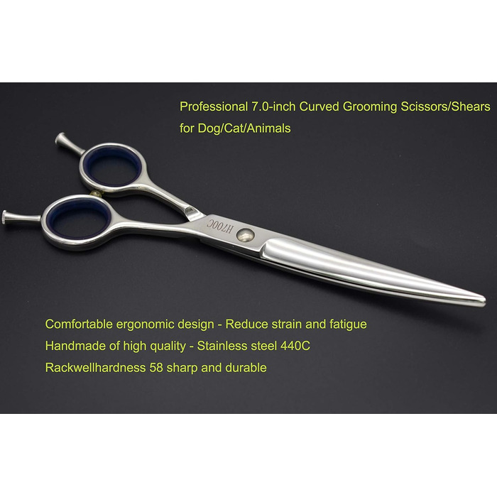 Професійна шерсторізальна ножиці KKO для домашніх тварин, 7.0, вигнуті, з алмазною обробкою, нержавіюча сталь 440C, японська технологія