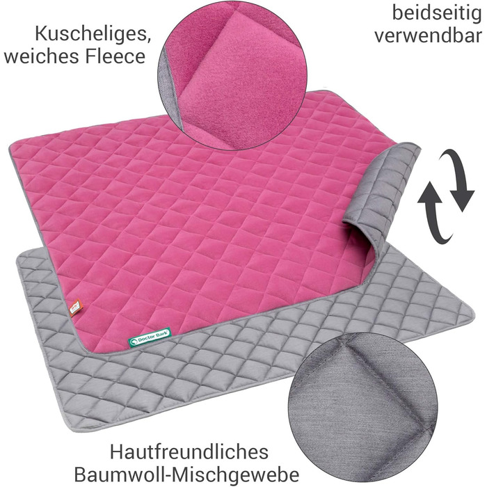 Лежанка для собак Doctor Bark з флісу, двостороння - м'яка та міцна, для великих собак, можна прати до 95°C (рожевий/світло-сірий, XL - 120x100 см)