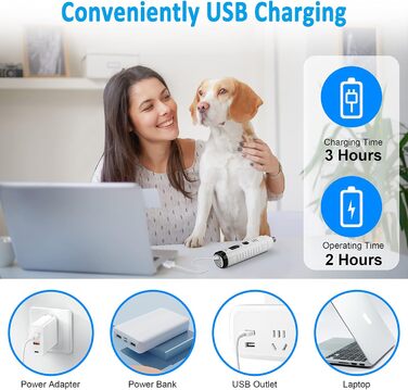 Електричний точило для собачих кігтів Casfuy з 2 LED-лампами - 4.8V, 2 швидкості, для середніх собак, тихе, перезаряджуване