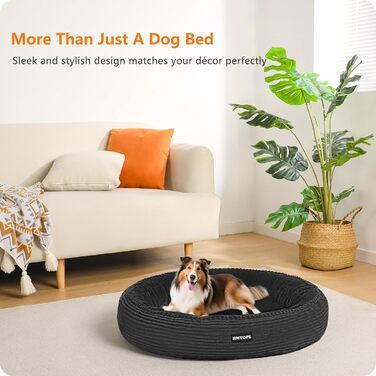 Кругле ліжко для собак середніх порід, котяче ліжко, м'яке, зручне, корзина для собак, донат, ліжко для собак, знімний, антиковзаючий, Ø 80 см, темно-сірий, розмір 80 x 80 x 20 см