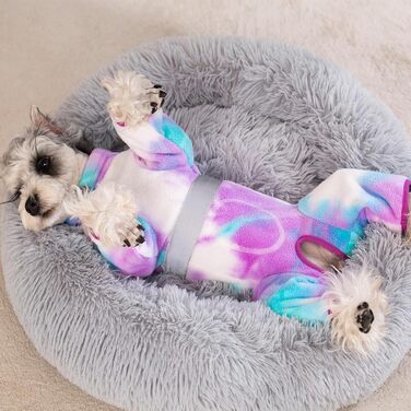 Теплий зимовий одяг для собак, регульований, флісовий комбінезон з кільцем D, для маленьких собак, колір Batik Blue, розмір S (XX-Large), колір краватки фіолетовий