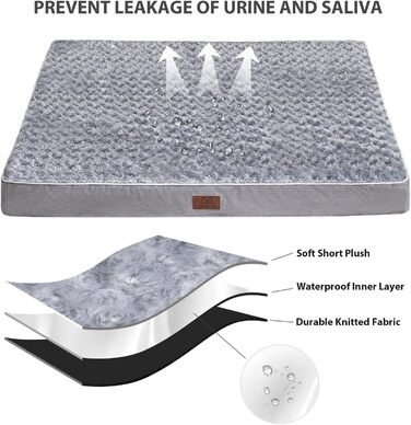 Ортопедичне собаче ліжко WNPETHOME великого розміру, 107 x 76 x 10 см, сіре, з ефектом пам'яті, м'який плюш, знімний