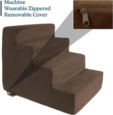 Сходинки для собак Petmaker: 4 сходинки для маленьких собак, для ліжка та дивану, з антиковзною основою, щільним пінополіуретаном та знімним, пральним чохлом, для котів та коричневого кольору