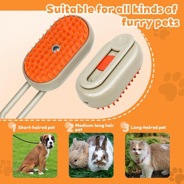 Парова щітка для котів 2025 - 4-в-1, для масажу та видалення шерсті, підходить для котів, собак, кроликів та інших тварин (Хакі + Білий) - 2 шт.
