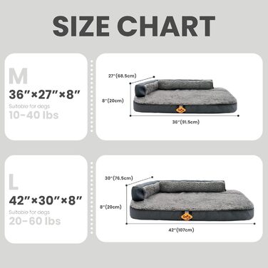 Ортопедичне ліжко для собак Laifug з memory foam, вологостійке, знімний чохол, неслизьке дно, сіре – для літніх та хворих собак