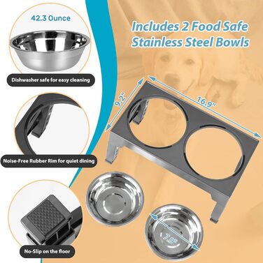Підвищена годівниця для собак з регулюванням висоти (5 рівнів: 8см, 22см, 25см, 28см, 31см), з 2 мисками з нержавіючої сталі та 1 мискою для повільного годування, для собак маленьких, середніх та великих порід, з неслизьким покриттям, BPA-free пластик (св