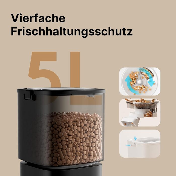 Автоматичний годівниця для котів та собак, 5л, WiFi, керування через додаток, 1-10 прийомів їжі на день, чорний