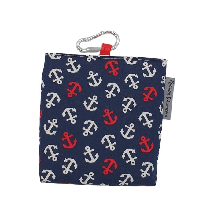 Сумка для ласощів для собак з магнітом та карабіном з тканини - червоно-білі анкери