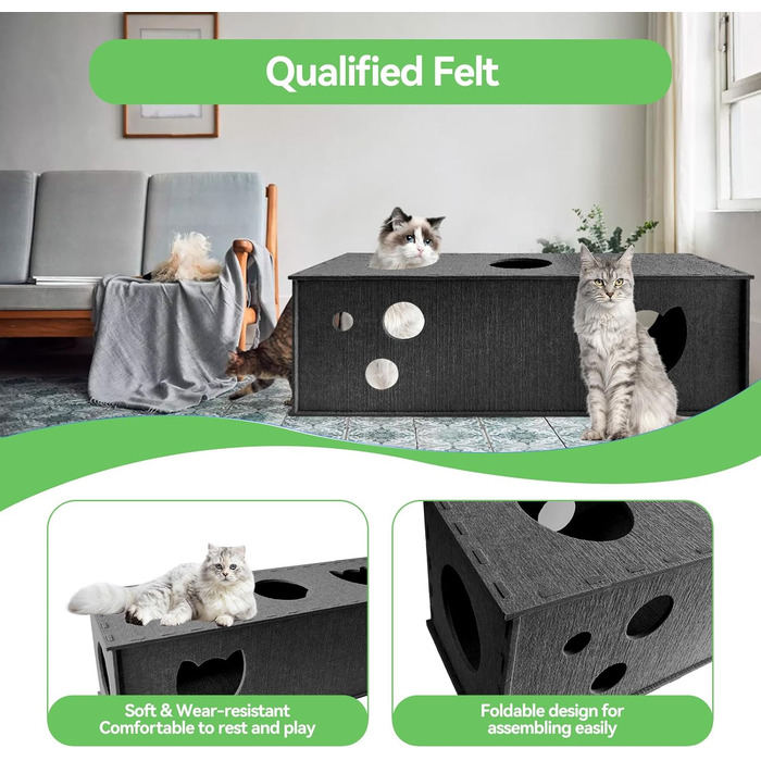 Тунель для котів Homegroove L-подібний, великий, з фільцу, інтерактивний, DIY, сірий