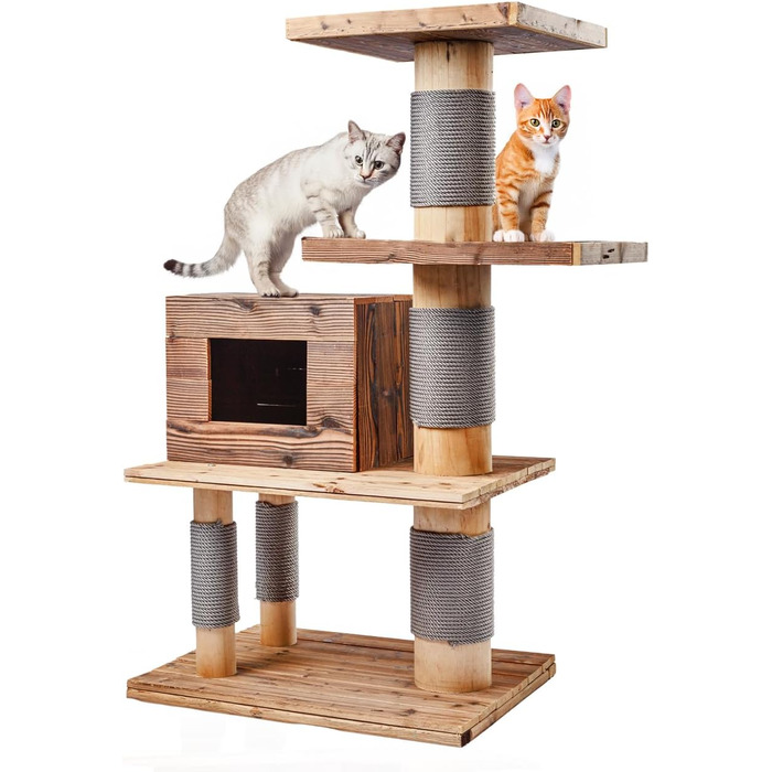 Кігтеточка для котів CanadianCat Woody - дерев'яний комплекс для лазіння | 70 x 45 x 117 см | вологостійка, для вулиці