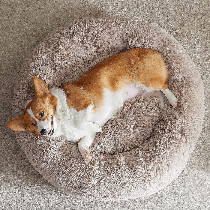 Підстилка для собак великих порід WNPETHOME, заспокійлива, анти-тривожна, кругла, з штучного хутра, тепла, м'яка, коричнева, 91x91x25 см