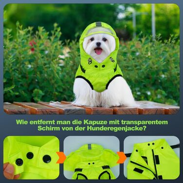 Водонепроникний дощовик для собак OUOBOB з відкидною капюшоном та світловідбиваючими смугами, H-подібне кріплення, розмір M, колір: Neon Green