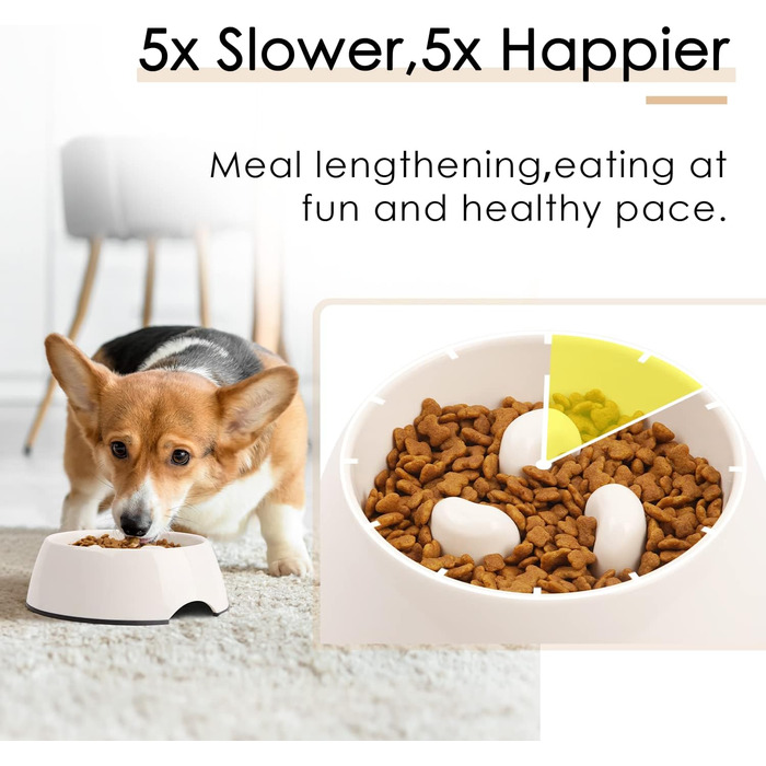 Миска для собак та котів Superdesign для повільного годування, 1/2 чашки, протиковтання, для маленьких та середніх порід, білий колір