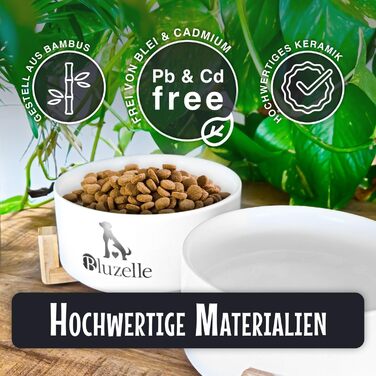 Набір мисок для собак та котів Bluzelle Balance Bowl XXL (2 шт, 850 мл) з кераміки та бамбука, антиковзні, для сухого та вологого корму, білий