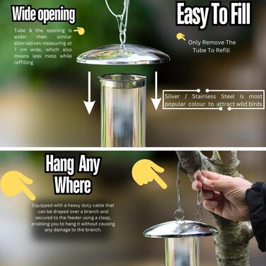 Годівниця для птахів на сонцезахисній підставці, для саду, срібна. З наповнювачем: соняшникові зерна та суміш.