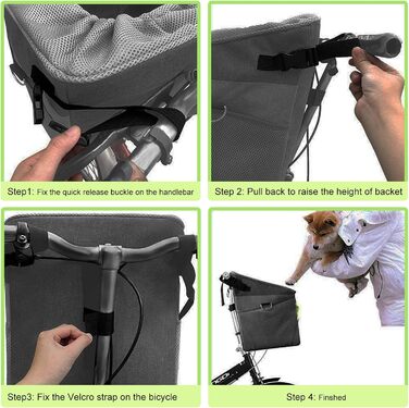 PETCUTE Велосипедна сумка для тварин: кошик для собак і котів, знятна та складна, з ременем безпеки, сірий колір