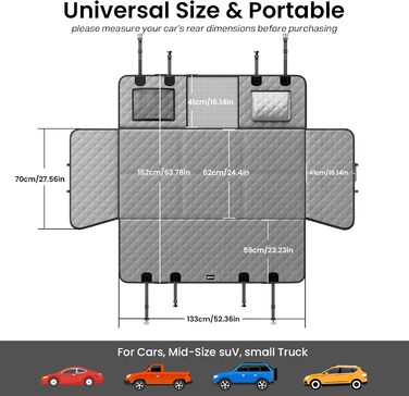 Плед для собак у машину Pecute з жорсткою основою, 133*62 см, сірий. Захист сидіння, антиковзаюча поверхня, до 150 кг. 3-в-1: збільшення сидіння, чохол, сітка для собак. Водонепроникний, антицарапин, текстура софи.