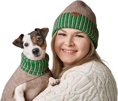 Пуловер для собак Hunter Odense, в'язаний, м'який та еластичний, з високим коміром, комплект з шапочкою, придатний для прання, кольори: бежевий/зелений, розмір: 60