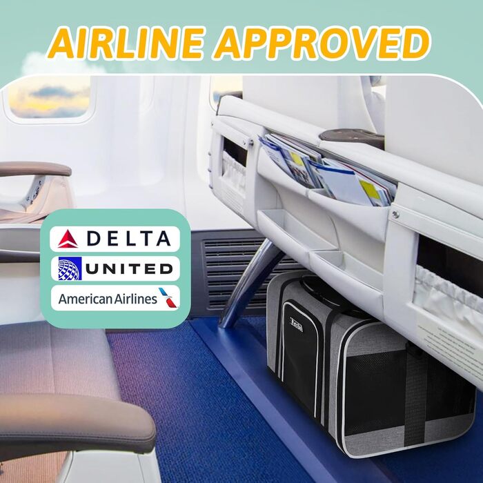 Транспортна сумка для тварин Petskd, схвалена авіакомпаніями, сіра, для котів та собак середніх розмірів, 17.0' x 11.0' x 10.5'