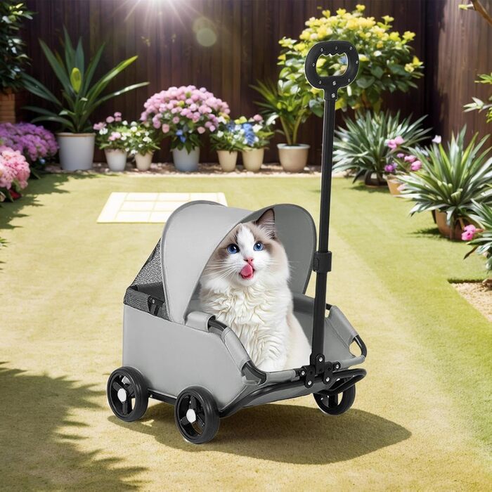 Транспортний візок для собак, маленький візок-будка, складаний з ременем безпеки, сірий, легкий, для собак до 7 кг, для перевезення, прогулянок на вулиці