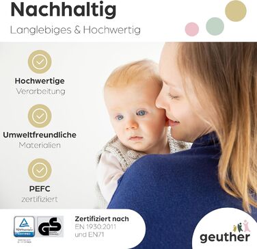 Захист для сходів Geuther Oris | Дверний захист для сходів з кріпленням, 2 клямки для поручнів, ширина, стабільне дерев'яне дитяче ворота, натуральний лак (чорний, 95-135 см)