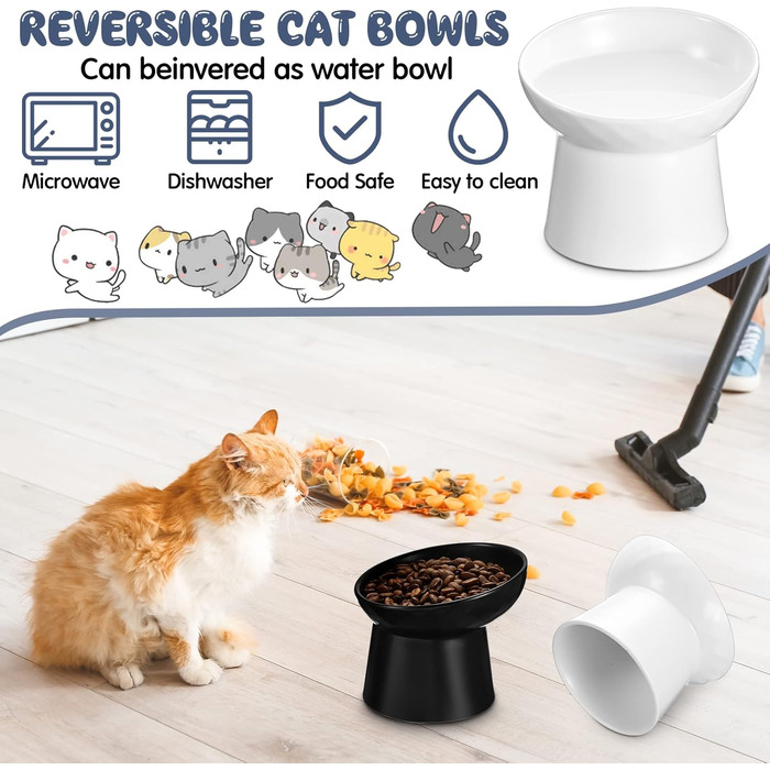 Набори мисок для котів Tanlade з підняттям, керамічні, антипротічні, для закритих котів та цуценят, 4 шт. (білий та сірий)