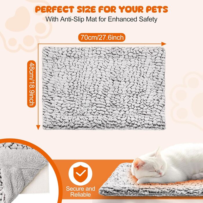 Самогріюча котяча ковдра 70 x 48 см: тепла та зручна підстилка для котів та собак, м'яка та неслизька, для дому та вулиці, можна прати