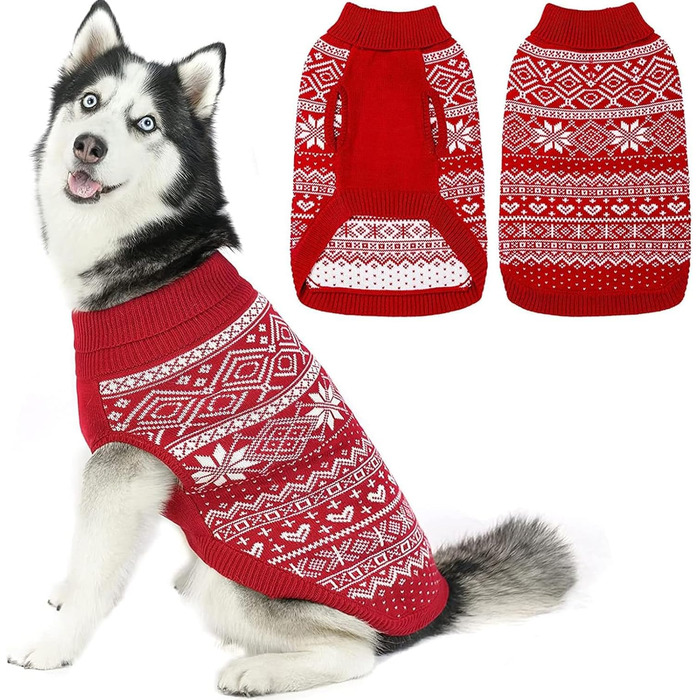 Пуловер для собак HOMIMP Argyle - теплий зимовий одяг для цуценят та собак різних розмірів. М'який, стильний, теплий одяг для собак, червоний, для прогулянок та повсякденного використання.