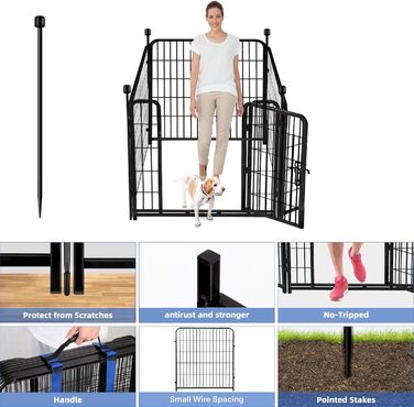 Захисний забір для саду ADAVIN з воротами, 61 см (В) × 3 м (Д), 4 панелі, чорний, міцний, металевий, для собак, кемпінгу, внутрішнього та зовнішнього використання, обмеження території