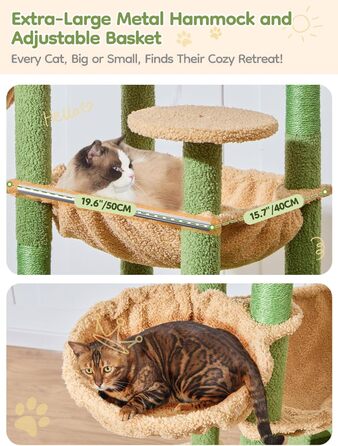 Кігтеточка для котів Taoqimiao 193 см, велика, XXL, з будиночками, гамаком, кошиком та 7 стовпчиками для заточування кігтів, сірий/зелений (MS047G)