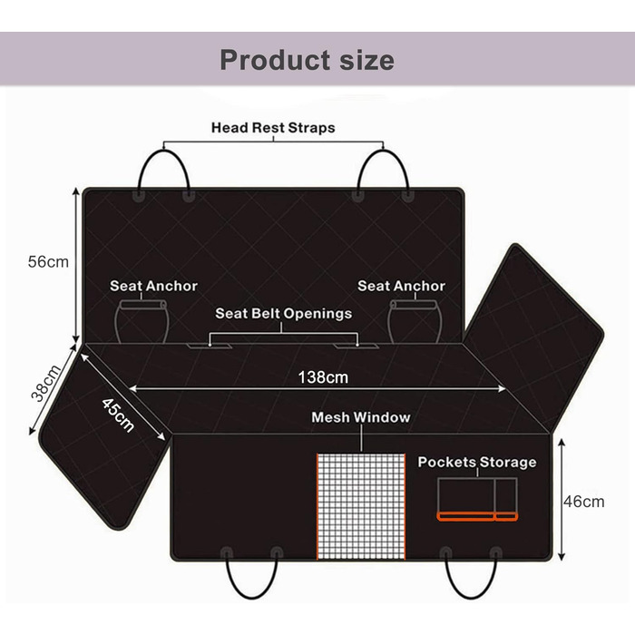Килимок для собак у машину Caliyo, захист заднього сидіння, водовідштовхувальний, антикіготок, універсальний (Чорний)