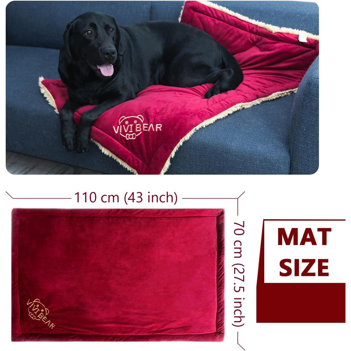 Килимок для собак Comfy, великі породи - миючий, плюшевий, стильний, лежанка для собак, ковдра, двосторонній (110x70 см) - 2 шт (червоний)