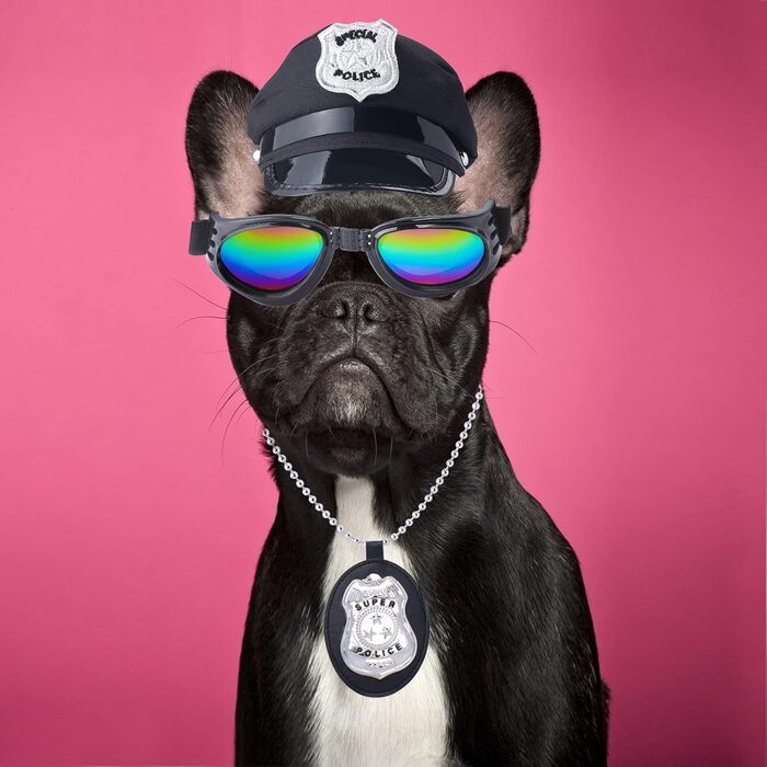 Костюм поліцейського для домашніх тварин Yewong: комплект аксесуарів для собак та котів (м'язка шапка, значок, сонцезахисні окуляри)