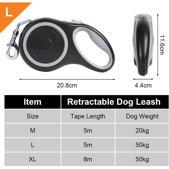 Рулетка для собак Aomig: витягувана повідка з антиковзним руків'ям, 5м, до 50кг