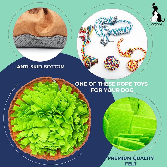 Schnüffelmatte для собак Jeypets з іграшкою-шнурком. Розвиває навички пошуку їжі. Чудовий подарунок на день народження вашого улюбленця.