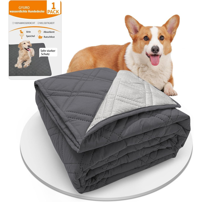 Водонепроникний килимок для собак GYURO, великий, миючий, з неслизьким дном, захищає меблі (235*259 см, 77*178 см, сірий)