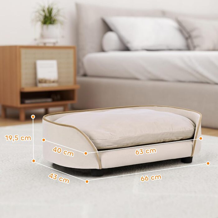 Диван для собак PawHut, знімний подушкою, знімний та пральний чохол, оксамит, 66 x 43 x 19,5 см, Бежевий