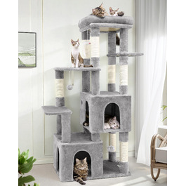 Драбина-будинок для котів Globlazer XL (156 см) сірого кольору з будиночком, платформами та сизалевими стовпчиками