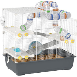 Клітка для хом'яків PawHut 4-ярусна з аксесуарами: колесо, годівниця, тунель, хатинка. Розмір 78x45x73 см, сіра