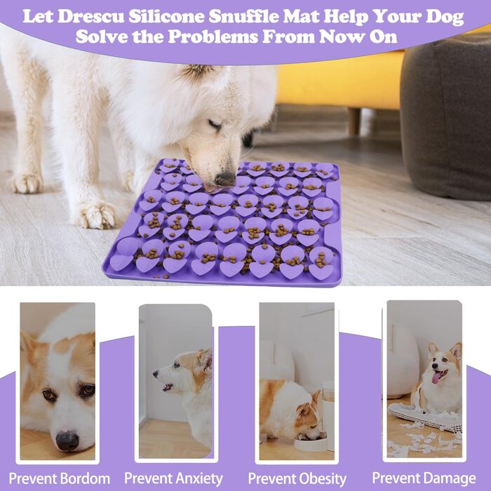 Силіконова килимок-нюхалка для собак середнього розміру, фіолетовий, для повільного годування, з присосками