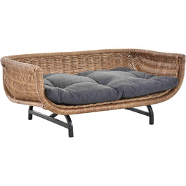 Корзина для собак та котів Retro Design, XL, з подушкою, ротанг, світло-коричневий