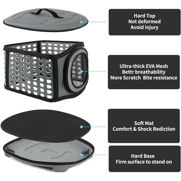 Складана переноска для котів та маленьких собак сірого кольору з м'якою підстилкою