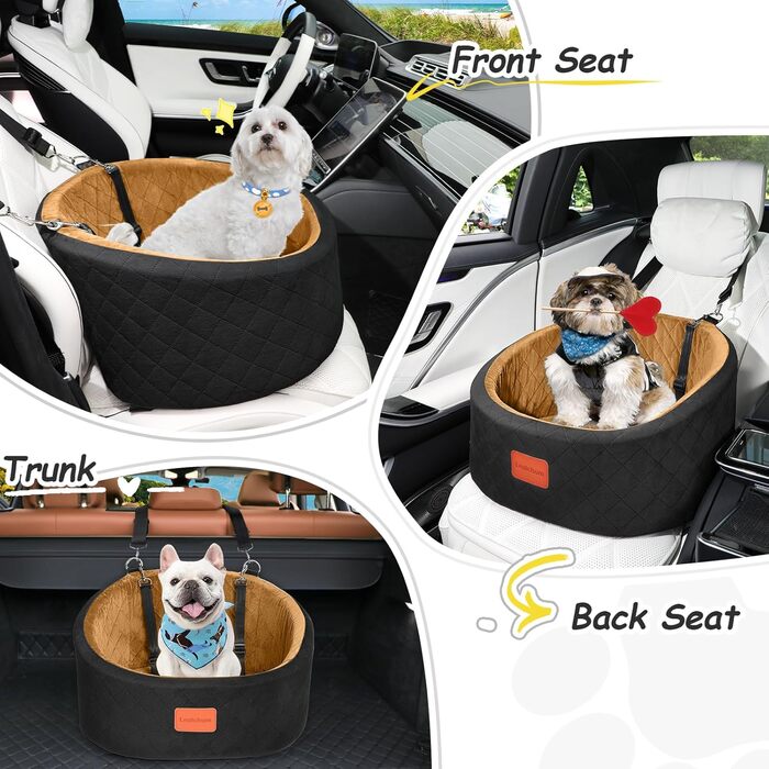 Зручний автокрісло для собак з кріпленням для безпеки, миється, з неслизьким дном (Чорний/Кофе, Маленький)